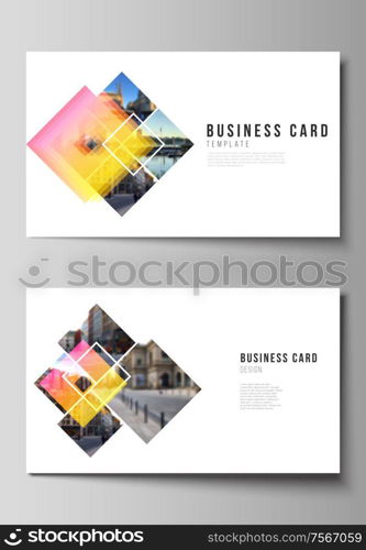 The minimalistic abstract vector illustration of the editable layout of two creative business cards design templates. Creative trendy style mockups, blue color trendy design backgrounds. The minimalistic abstract vector illustration of the editable layout of two creative business cards design templates. Creative trendy style mockups, blue color trendy design backgrounds.