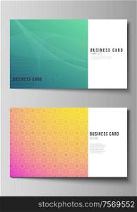 The minimalistic abstract vector illustration of the editable layout of two creative business cards design templates. Abstract geometric pattern with colorful gradient business background. The minimalistic abstract vector illustration of the editable layout of two creative business cards design templates. Abstract geometric pattern with colorful gradient business background.