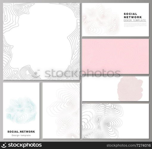 The minimalistic abstract vector illustration of the editable layouts of modern social network mockups in popular formats. Topographic contour map, abstract monochrome background. The minimalistic abstract vector illustration of the editable layouts of modern social network mockups in popular formats. Topographic contour map, abstract monochrome background.