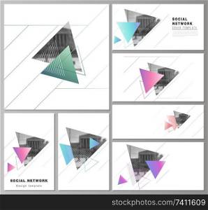 The minimalistic abstract vector illustration of the editable layouts of modern social network mockups in popular formats. Colorful polygonal background with triangles with modern memphis pattern. The minimalistic abstract vector illustration of the editable layouts of modern social network mockups in popular formats. Colorful polygonal background with triangles with modern memphis pattern.