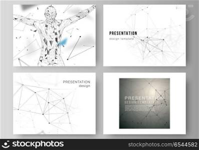 The minimalistic abstract vector layout of the presentation slides design business templates. Technology, science, medical concept. Molecule structure, connecting lines and dots. Futuristic background. The minimalistic abstract vector layout of the presentation slides design business templates. Technology, science, medical concept. Molecule structure, connecting lines and dots. Futuristic background.