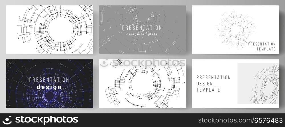 The minimalistic abstract vector layout of the presentation slides design business templates. Network connection concept with connecting lines and dots. Technology design, digital geometric background.. The minimalistic abstract vector layout of the presentation slides design business templates. Network connection concept with connecting lines and dots. Technology design, digital geometric background