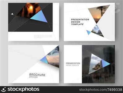 The minimalistic abstract vector layout of the presentation slides design business templates. Creative modern background with blue triangles and triangular shapes. Simple design decoration. The minimalistic abstract vector layout of the presentation slides design business templates. Creative modern background with blue triangles and triangular shapes. Simple design decoration.