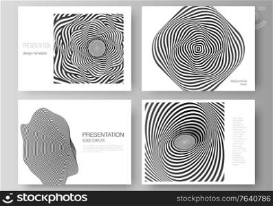The minimalistic abstract vector layout of the presentation slides design business templates. Abstract 3D geometrical background with optical illusion black and white design pattern. The minimalistic abstract vector layout of the presentation slides design business templates. Abstract 3D geometrical background with optical illusion black and white design pattern.