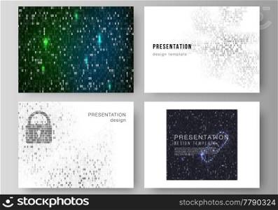 The minimalistic abstract vector layout of the presentation slides design business templates. Binary code background. AI, big data, coding or hacker concept, digital technology background. The minimalistic abstract vector layout of the presentation slides design business templates. Binary code background. AI, big data, coding or hacker concept, digital technology background.