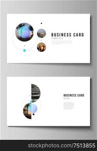 The minimalistic abstract vector layout of two creative business cards design templates. Simple design futuristic concept. Creative background with circles and round shapes that form planets and stars.. The minimalistic abstract vector layout of two creative business cards design templates. Simple design futuristic concept. Creative background with circles and round shapes that form planets and stars