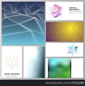 The minimalistic abstract vector layouts of modern social network mockups in popular formats. 3d polygonal geometric modern design abstract background. Science or technology vector illustration. The minimalistic abstract vector layouts of modern social network mockups in popular formats. 3d polygonal geometric modern design abstract background. Science or technology vector illustration.