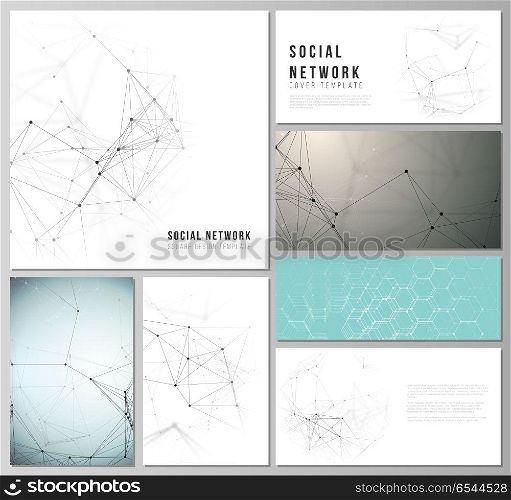 The minimalistic vector editable layouts of modern social network mockups in popular formats. Technology, science, medical concept. Molecule structure, connecting lines and dots. Futuristic background. The minimalistic vector editable layouts of modern social network mockups in popular formats. Technology, science, medical concept. Molecule structure, connecting lines and dots. Futuristic background.