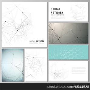 The minimalistic vector editable layouts of modern social network mockups in popular formats. Technology, science, medical concept. Molecule structure, connecting lines and dots. Futuristic background. The minimalistic vector editable layouts of modern social network mockups in popular formats. Technology, science, medical concept. Molecule structure, connecting lines and dots. Futuristic background.
