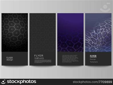 The minimalistic vector illustration layout of flyer, banner design templates. Digital technology and big data concept with hexagons, connecting dots and lines, polygonal science medical background. The minimalistic vector illustration layout of flyer, banner design templates. Digital technology and big data concept with hexagons, connecting dots and lines, polygonal science medical background.