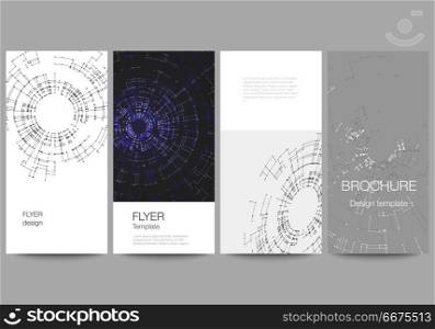The minimalistic vector illustration of editable layout of flyer, banner design templates. Network connection concept with connecting lines and dots. Technology design, digital geometric background.. The minimalistic vector illustration of editable layout of flyer, banner design templates. Network connection concept with connecting lines and dots. Technology design, digital geometric background