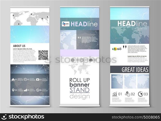 The minimalistic vector illustration of editable layout of roll up banner stands, vertical flyers, flags design business templates. Polygonal texture. Global connections, futuristic geometric concept.. The minimalistic vector illustration of the editable layout of roll up banner stands, vertical flyers, flags design business templates. Polygonal texture. Global connections, futuristic geometric concept.