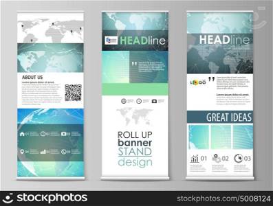 The minimalistic vector illustration of editable layout of roll up banner stands, vertical flyers, flags design business templates. Chemistry pattern, molecule structure, geometric design background.. The minimalistic vector illustration of the editable layout of roll up banner stands, vertical flyers, flags design business templates. Chemistry pattern, molecule structure, geometric design background.
