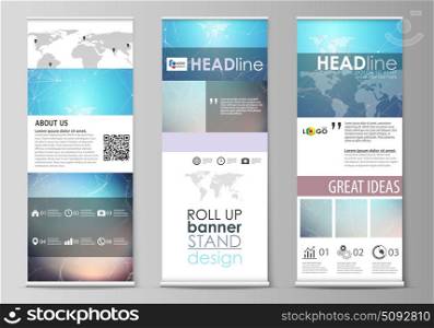 The minimalistic vector illustration of editable layout of roll up banner stands, vertical flyers, flags design business templates. Molecule structure. Science, technology concept. Polygonal design.. The minimalistic vector illustration of the editable layout of roll up banner stands, vertical flyers, flags design business templates. Molecule structure. Science, technology concept. Polygonal design.