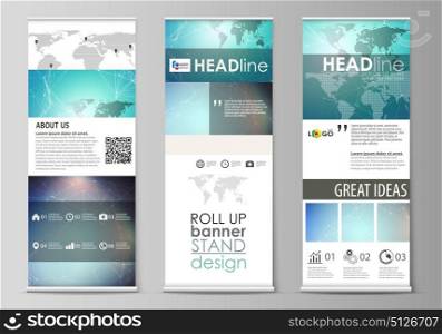 The minimalistic vector illustration of editable layout of roll up banner stands, vertical flyers, flags design business templates. Molecule structure, connecting lines and dots. Technology concept.. The minimalistic vector illustration of the editable layout of roll up banner stands, vertical flyers, flags design business templates. Molecule structure, connecting lines and dots. Technology concept.