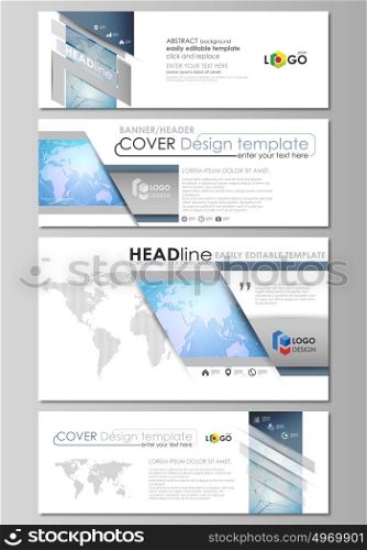 The minimalistic vector illustration of editable layout of social media, email headers, banner design templates in popular formats. World map on blue, geometric technology design, polygonal texture.. The minimalistic vector illustration of the editable layout of social media, email headers, banner design templates in popular formats. World map on blue, geometric technology design, polygonal texture.