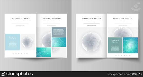 The minimalistic vector illustration of editable layout of two A4 format modern covers design templates for brochure, flyer, report. Chemistry pattern. Molecule structure. Medical, science background.. The minimalistic vector illustration of the editable layout of two A4 format modern covers design templates for brochure, flyer, report. Chemistry pattern. Molecule structure. Medical, science background.