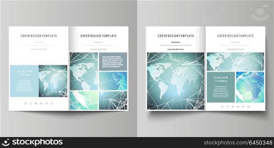 The minimalistic vector illustration of editable layout of two A4 format modern covers design templates for brochure, flyer, report. Chemistry pattern, molecule structure, geometric design background.. The minimalistic vector illustration of the editable layout of two A4 format modern covers design templates for brochure, flyer, report. Chemistry pattern, molecule structure, geometric design background.
