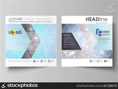 The minimalistic vector illustration of editable layout of two square format covers design templates for brochure, flyer, booklet. Polygonal texture. Global connections, futuristic geometric concept.. The minimalistic vector illustration of the editable layout of two square format covers design templates for brochure, flyer, booklet. Polygonal texture. Global connections, futuristic geometric concept.