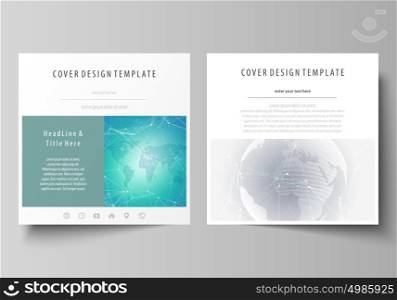 The minimalistic vector illustration of editable layout of two square format covers design templates for brochure, flyer, booklet. Chemistry pattern. Molecule structure. Medical, science background.. The minimalistic vector illustration of the editable layout of two square format covers design templates for brochure, flyer, booklet. Chemistry pattern. Molecule structure. Medical, science background.