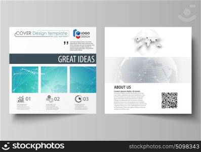 The minimalistic vector illustration of editable layout of two square format covers design templates for brochure, flyer, booklet. Chemistry pattern. Molecule structure. Medical, science background.. The minimalistic vector illustration of the editable layout of two square format covers design templates for brochure, flyer, booklet. Chemistry pattern. Molecule structure. Medical, science background.