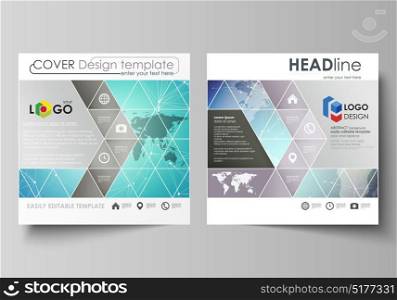 The minimalistic vector illustration of editable layout of two square format covers design templates for brochure, flyer, booklet. Molecule structure, connecting lines and dots. Technology concept. The minimalistic vector illustration of the editable layout of two square format covers design templates for brochure, flyer, booklet. Molecule structure, connecting lines and dots. Technology concept