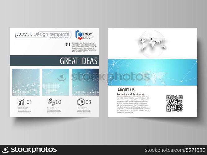The minimalistic vector illustration of editable layout of two square format covers design templates for brochure, flyer, booklet. Molecule structure. Science, technology concept. Polygonal design. The minimalistic vector illustration of the editable layout of two square format covers design templates for brochure, flyer, booklet. Molecule structure. Science, technology concept. Polygonal design