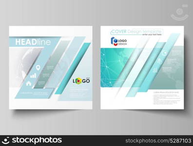 The minimalistic vector illustration of editable layout of two square format covers design templates for brochure, flyer, magazine. Chemistry pattern. Molecule structure. Medical, science background.. The minimalistic vector illustration of editable layout of two square format covers design templates for brochure, flyer, magazine. Chemistry pattern. Molecule structure. Medical, science background