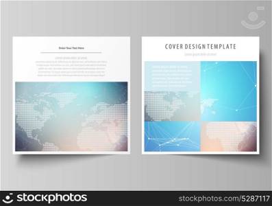 The minimalistic vector illustration of editable layout of two square format covers design templates for brochure, flyer, magazine. Molecule structure. Science, technology concept. Polygonal design.. The minimalistic vector illustration of editable layout of two square format covers design templates for brochure, flyer, magazine. Molecule structure. Science, technology concept. Polygonal design
