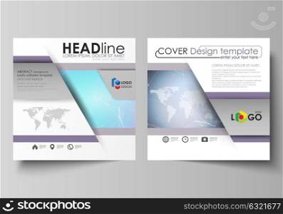 The minimalistic vector illustration of editable layout of two square format covers design templates for brochure, flyer, magazine. Polygonal texture. Global connections, futuristic geometric concept.. The minimalistic vector illustration of the editable layout of two square format covers design templates for brochure, flyer, magazine. Polygonal texture. Global connections, futuristic geometric concept.