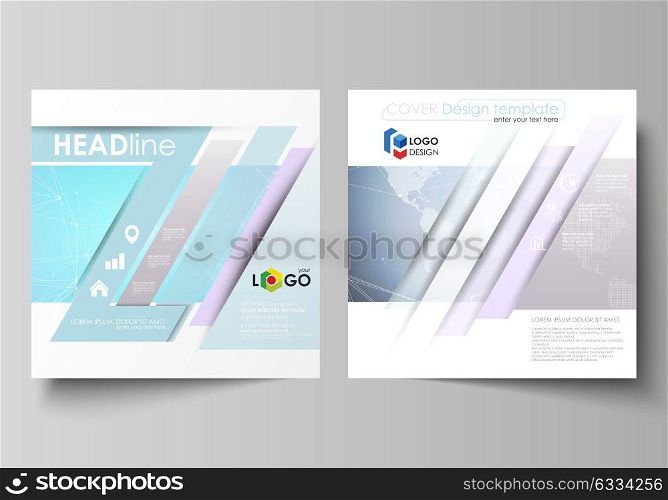 The minimalistic vector illustration of editable layout of two square format covers design templates for brochure, flyer, magazine. Polygonal texture. Global connections, futuristic geometric concept.. The minimalistic vector illustration of the editable layout of two square format covers design templates for brochure, flyer, magazine. Polygonal texture. Global connections, futuristic geometric concept.
