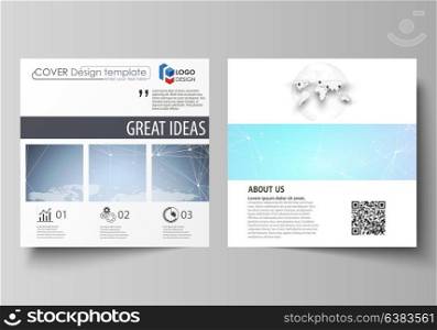 The minimalistic vector illustration of editable layout of two square format covers design templates for brochure, flyer, booklet. Polygonal texture. Global connections, futuristic geometric concept.. The minimalistic vector illustration of the editable layout of two square format covers design templates for brochure, flyer, booklet. Polygonal texture. Global connections, futuristic geometric concept.