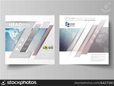 The minimalistic vector illustration of editable layout of two square format covers design templates for brochure, flyer, magazine. Polygonal geometric linear texture. Global network, dig data concept. The minimalistic vector illustration of the editable layout of two square format covers design templates for brochure, flyer, magazine. Polygonal geometric linear texture. Global network, dig data concept.