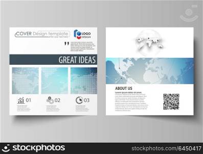The minimalistic vector illustration of editable layout of two square format covers design templates for brochure, flyer, booklet. Polygonal geometric linear texture. Global network, dig data concept.. The minimalistic vector illustration of the editable layout of two square format covers design templates for brochure, flyer, booklet. Polygonal geometric linear texture. Global network, dig data concept.