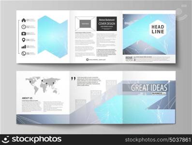The minimalistic vector illustration of editable layout. Two modern creative covers design templates for square brochure or flyer. Polygonal texture. Global connections, futuristic geometric concept.. The minimalistic vector illustration of the editable layout. Two modern creative covers design templates for square brochure or flyer. Polygonal texture. Global connections, futuristic geometric concept.