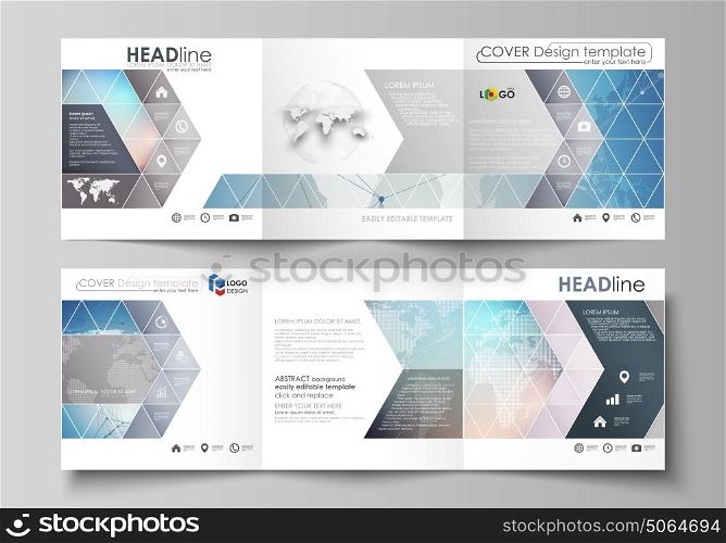 The minimalistic vector illustration of editable layout. Two modern creative covers design templates for square brochure or flyer. Polygonal geometric linear texture. Global network, dig data concept.. The minimalistic vector illustration of the editable layout. Two modern creative covers design templates for square brochure or flyer. Polygonal geometric linear texture. Global network, dig data concept.