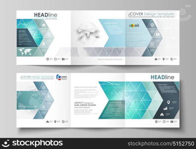 The minimalistic vector illustration of editable layout. Two modern creative covers design templates for square brochure or flyer. Chemistry pattern. Molecule structure. Medical, science background.. The minimalistic vector illustration of the editable layout. Two modern creative covers design templates for square brochure or flyer. Chemistry pattern. Molecule structure. Medical, science background.