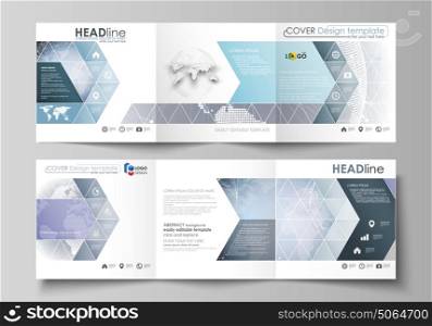 The minimalistic vector illustration of the editable layout. Two modern creative covers design templates for square brochure or flyer. Abstract futuristic network shapes. High tech background.. The minimalistic vector illustration of the editable layout. Two modern creative covers design templates for square brochure or flyer. Abstract futuristic network shapes. High tech background