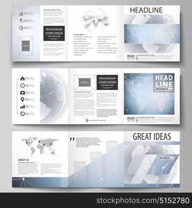 The minimalistic vector illustration of the editable layout. Three creative covers design templates for square brochure or flyer. Abstract futuristic network shapes. High tech background.. The minimalistic vector illustration of the editable layout. Three creative covers design templates for square brochure or flyer. Abstract futuristic network shapes. High tech background