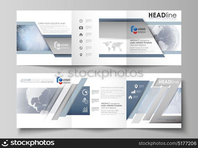 The minimalistic vector illustration of the editable layout. Two modern creative covers design templates for square brochure or flyer. Abstract futuristic network shapes. High tech background.. The minimalistic vector illustration of the editable layout. Two modern creative covers design templates for square brochure or flyer. Abstract futuristic network shapes. High tech background