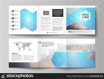 The minimalistic vector illustration of the editable layout. Two modern creative covers design templates for square brochure or flyer. Molecule structure. Science, technology concept. Polygonal design. The minimalistic vector illustration of the editable layout. Two modern creative covers design templates for square brochure or flyer. Molecule structure. Science, technology concept. Polygonal design.