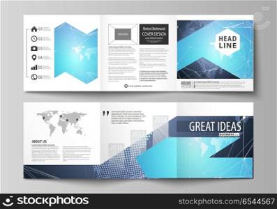 The minimalistic vector illustration of the editable layout. Two modern creative covers design templates for square brochure or flyer. Abstract global design. Chemistry pattern, molecule structure.. The minimalistic vector illustration of the editable layout. Two modern creative covers design templates for square brochure or flyer. Abstract global design. Chemistry pattern, molecule structure