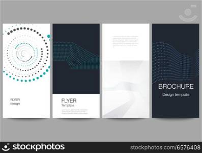 The minimalistic vector illustration of the editable layout of flyer, banner design templates with simple geometric background made from dots, circles. The minimalistic vector illustration of the editable layout of flyer, banner design templates with simple geometric background made from dots, circles.