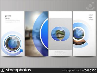 The minimalistic vector illustration of the editable layout of flyer, banner design templates. Creative modern blue background with circles and round shapes. The minimalistic vector illustration of the editable layout of flyer, banner design templates. Creative modern blue background with circles and round shapes.