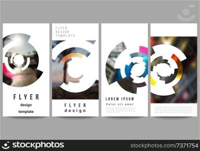 The minimalistic vector illustration of the editable layout of flyer, banner design templates. Futuristic design circular pattern, circle elements forming geometric frame for photo. The minimalistic vector illustration of the editable layout of flyer, banner design templates. Futuristic design circular pattern, circle elements forming geometric frame for photo.