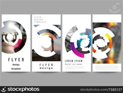 The minimalistic vector illustration of the editable layout of flyer, banner design templates. Futuristic design circular pattern, circle elements forming geometric frame for photo.. The minimalistic vector illustration of the editable layout of flyer, banner design templates. Futuristic design circular pattern, circle elements forming geometric frame for photo