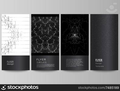 The minimalistic vector illustration of the editable layout of flyer, banner design templates. Trendy modern science or technology background with dynamic particles. Cyberspace grid. The minimalistic vector illustration of the editable layout of flyer, banner design templates. Trendy modern science or technology background with dynamic particles. Cyberspace grid.