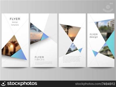 The minimalistic vector illustration of the editable layout of flyer, banner design templates. Creative modern background with blue triangles and triangular shapes. Simple design decoration. The minimalistic vector illustration of the editable layout of flyer, banner design templates. Creative modern background with blue triangles and triangular shapes. Simple design decoration.