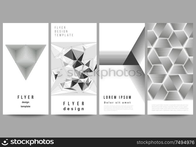 The minimalistic vector illustration of the editable layout of flyer, banner design templates. Abstract geometric triangle design background using different triangular style patterns. The minimalistic vector illustration of the editable layout of flyer, banner design templates. Abstract geometric triangle design background using different triangular style patterns.