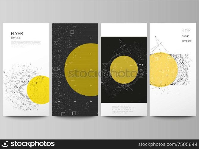 The minimalistic vector illustration of the editable layout of flyer, banner design templates. Science or technology 3d background with dynamic particles. Chemistry and science concept. The minimalistic vector illustration of the editable layout of flyer, banner design templates. Science or technology 3d background with dynamic particles. Chemistry and science concept.